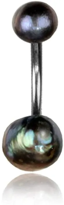 Earth Accessories Authentic and Natural Pearl Belly Button Ring Piercing for Women - Navel Belly Button Rings with Surgical Steel
