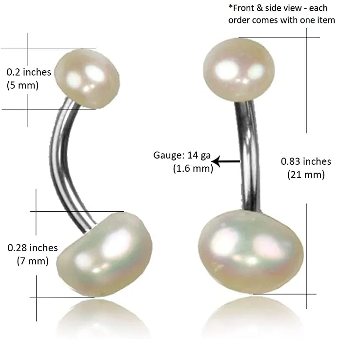 Earth Accessories Authentic and Natural Pearl Belly Button Ring Piercing for Women - Navel Belly Button Rings with Surgical Steel