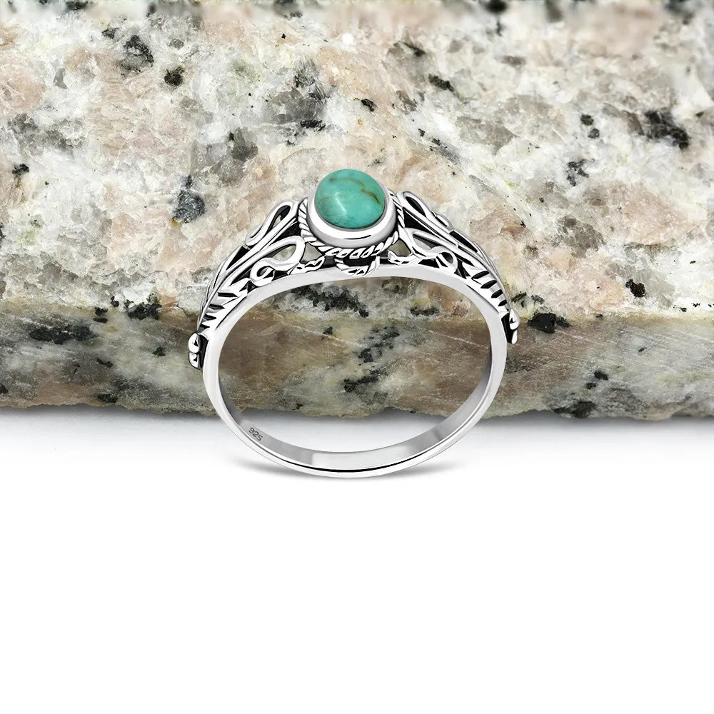 Ethnic Turquoise Solid Silver Ring