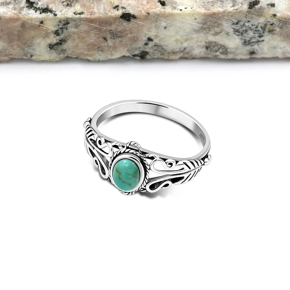 Ethnic Turquoise Solid Silver Ring