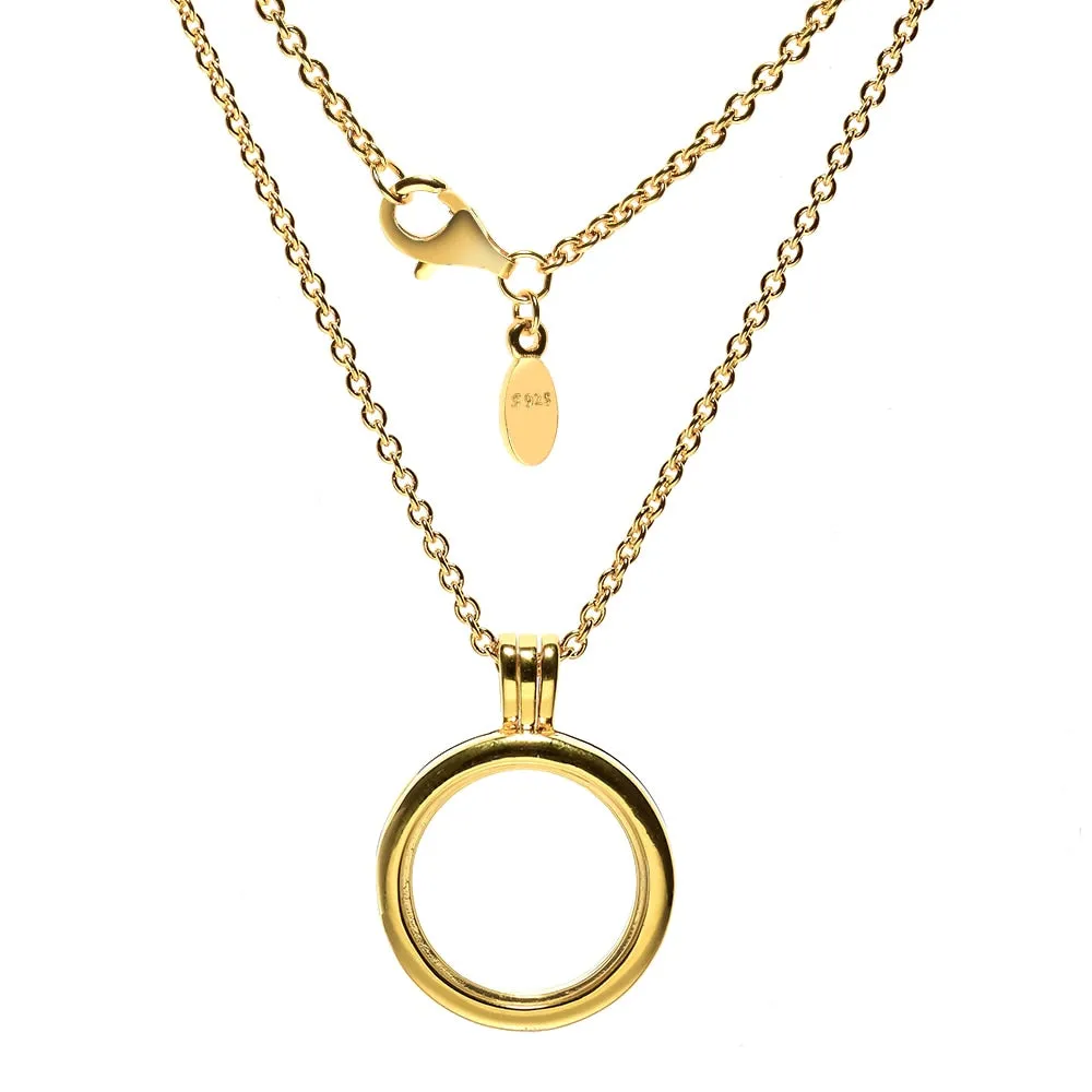 FANDOLA Necklaces 100% 925 Sterling Silver Jewelry Shine Floating Locket Necklaces for Women DIY Petite Charms Jewelry