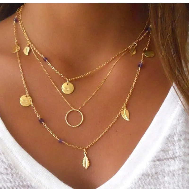 (Free Shipping) Multi Layer Pendant Gold Color Necklace (Free Shipping)