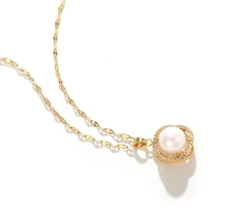 Genuine Pearl necklace Net Red Sense Advanced Clavicle Chain Temperament Gold