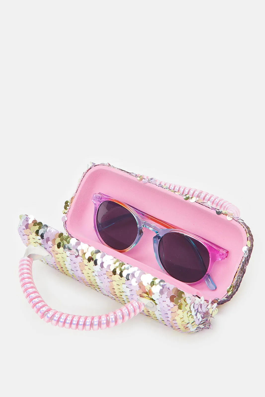 Girls Multicolour Round Sunglasses With Sequins Case (2 Piece)