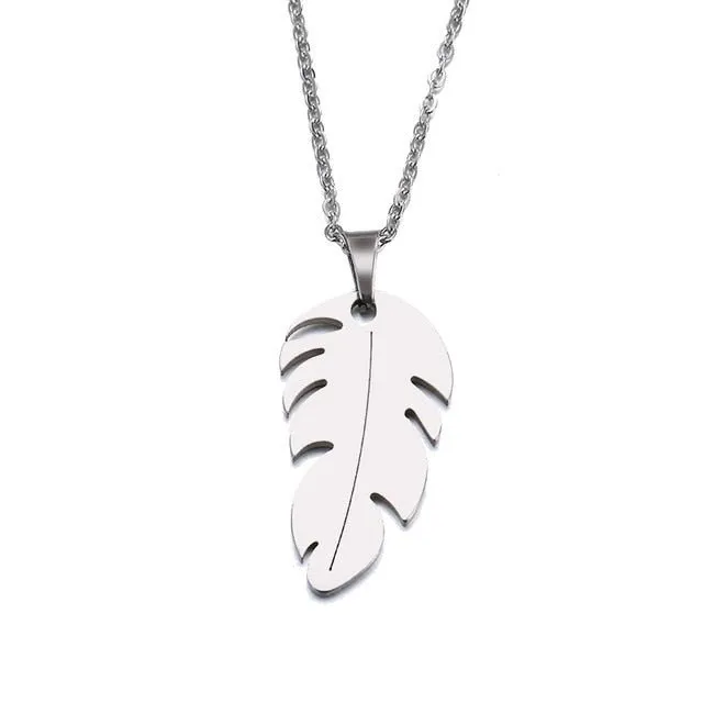 GOLD FEATHER PENDANT NECKLACE WOMEN ENGAGEMENT JEWELRY
