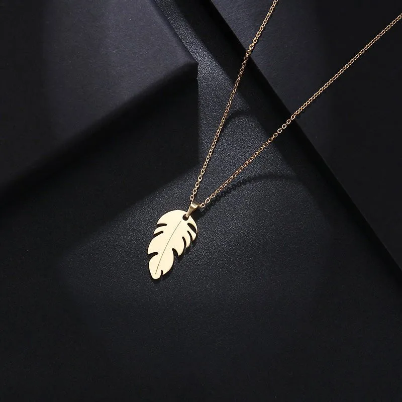 GOLD FEATHER PENDANT NECKLACE WOMEN ENGAGEMENT JEWELRY