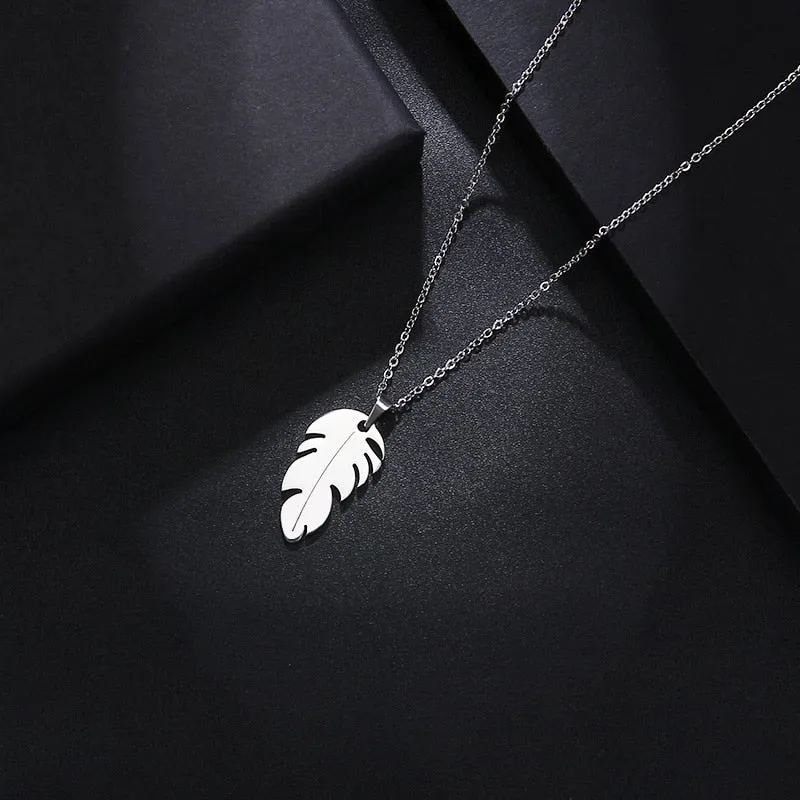 GOLD FEATHER PENDANT NECKLACE WOMEN ENGAGEMENT JEWELRY