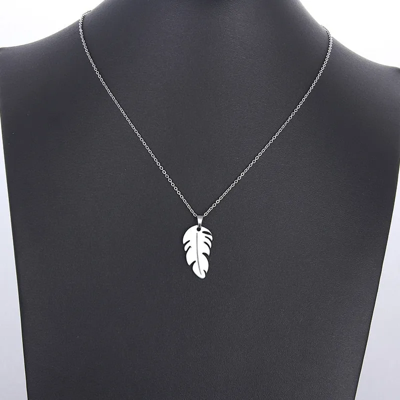 GOLD FEATHER PENDANT NECKLACE WOMEN ENGAGEMENT JEWELRY