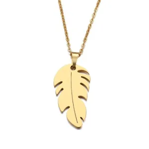 GOLD FEATHER PENDANT NECKLACE WOMEN ENGAGEMENT JEWELRY