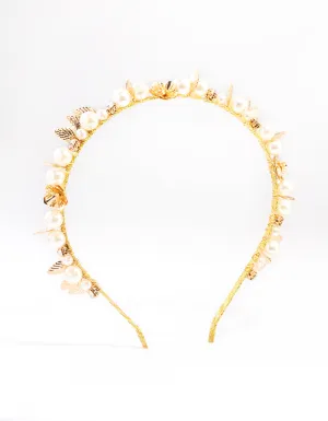 Gold Rose Pearl & Diamante Headband