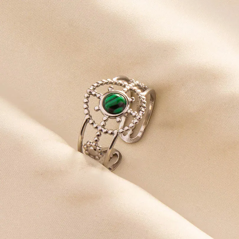 Green Turquoise Adjustable Ring- Bohemian Style
