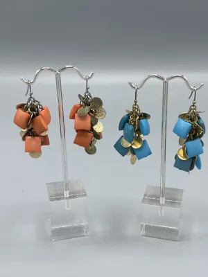 Groovy set of 2 pairs Vintage Dangle Pierced Earring Blue & Coral /r