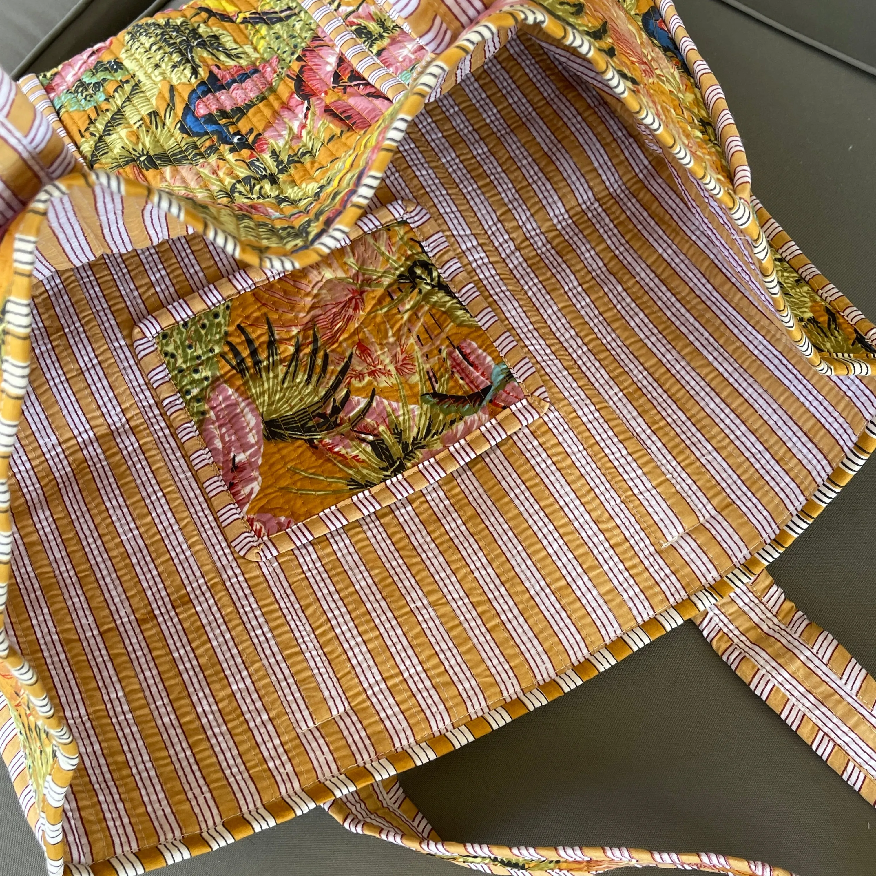 Handmade Boho Cotton Mustard Peacock Quilted Bags Beach Tote Bag