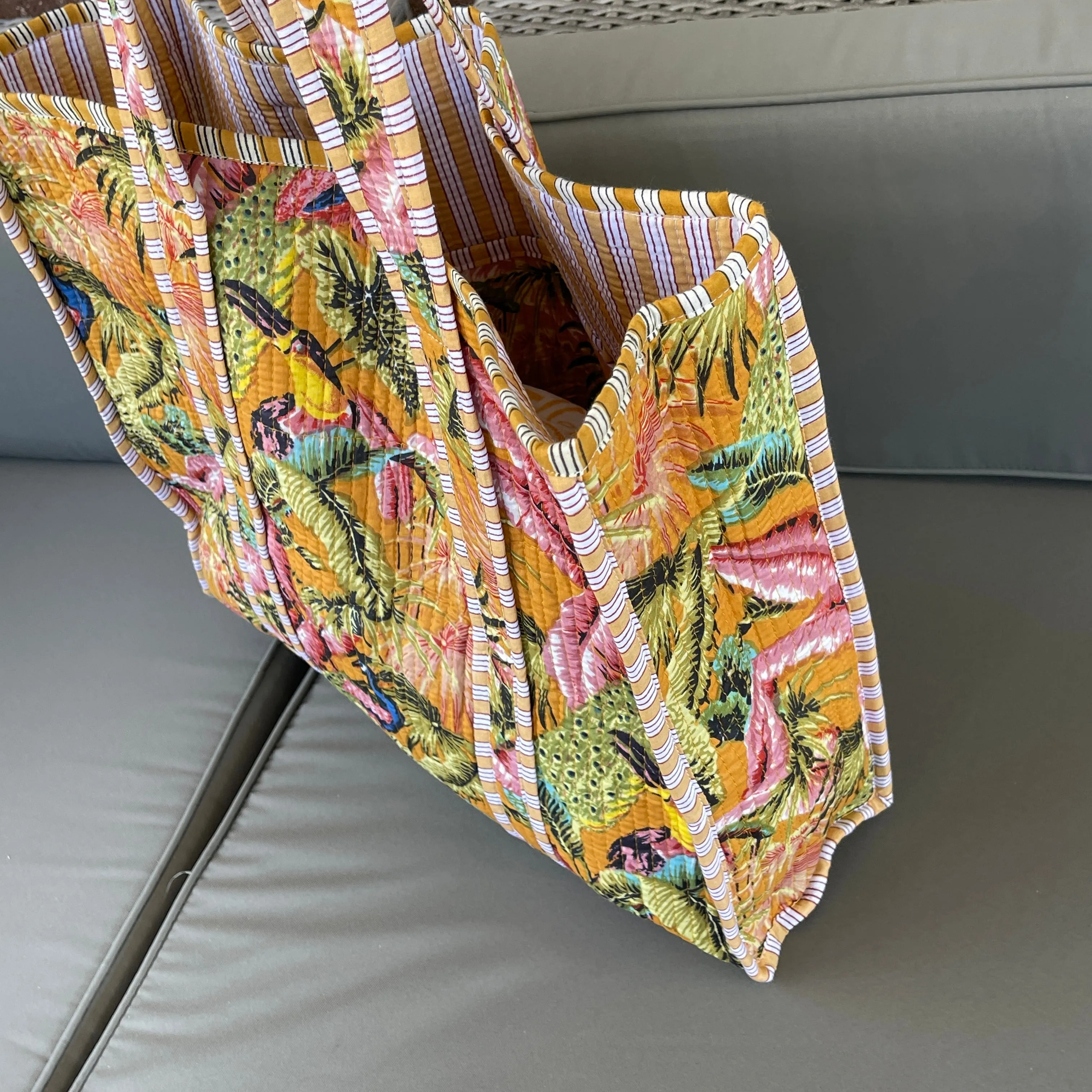 Handmade Boho Cotton Mustard Peacock Quilted Bags Beach Tote Bag