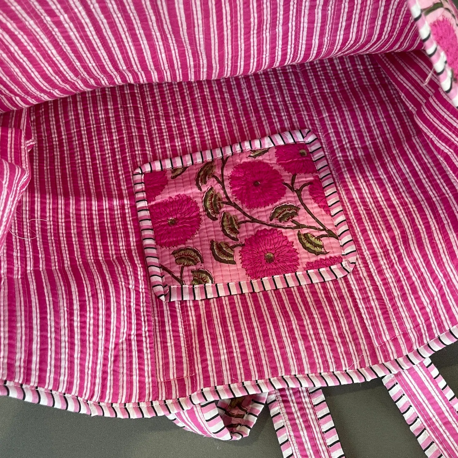 Handmade Boho Cotton Pink Bloom Quilted Bags Beach Tote Bag