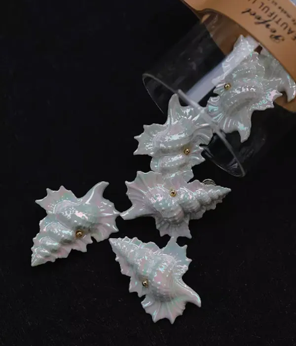 Handmade ceramic brooch, ocean friend shell conch, unisex