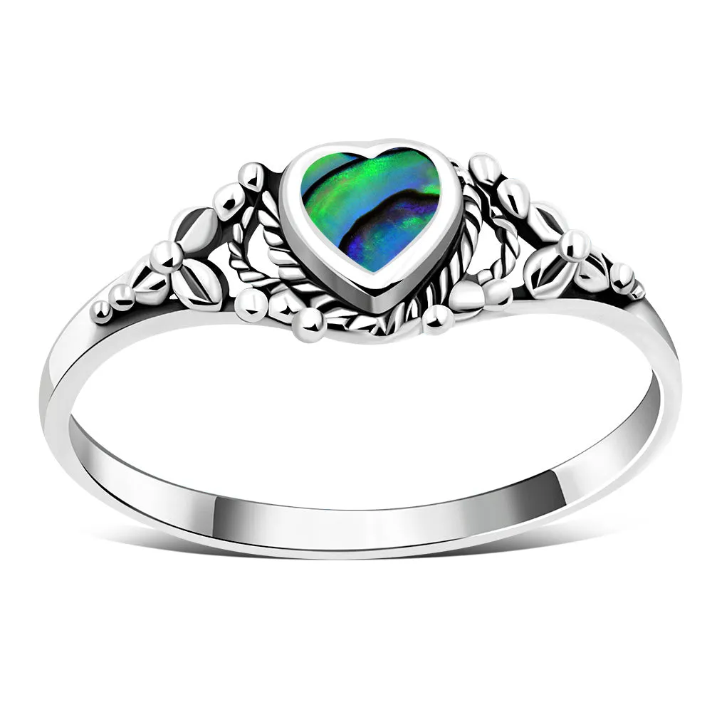 Heart Abalone Sea Shell Silver Ring