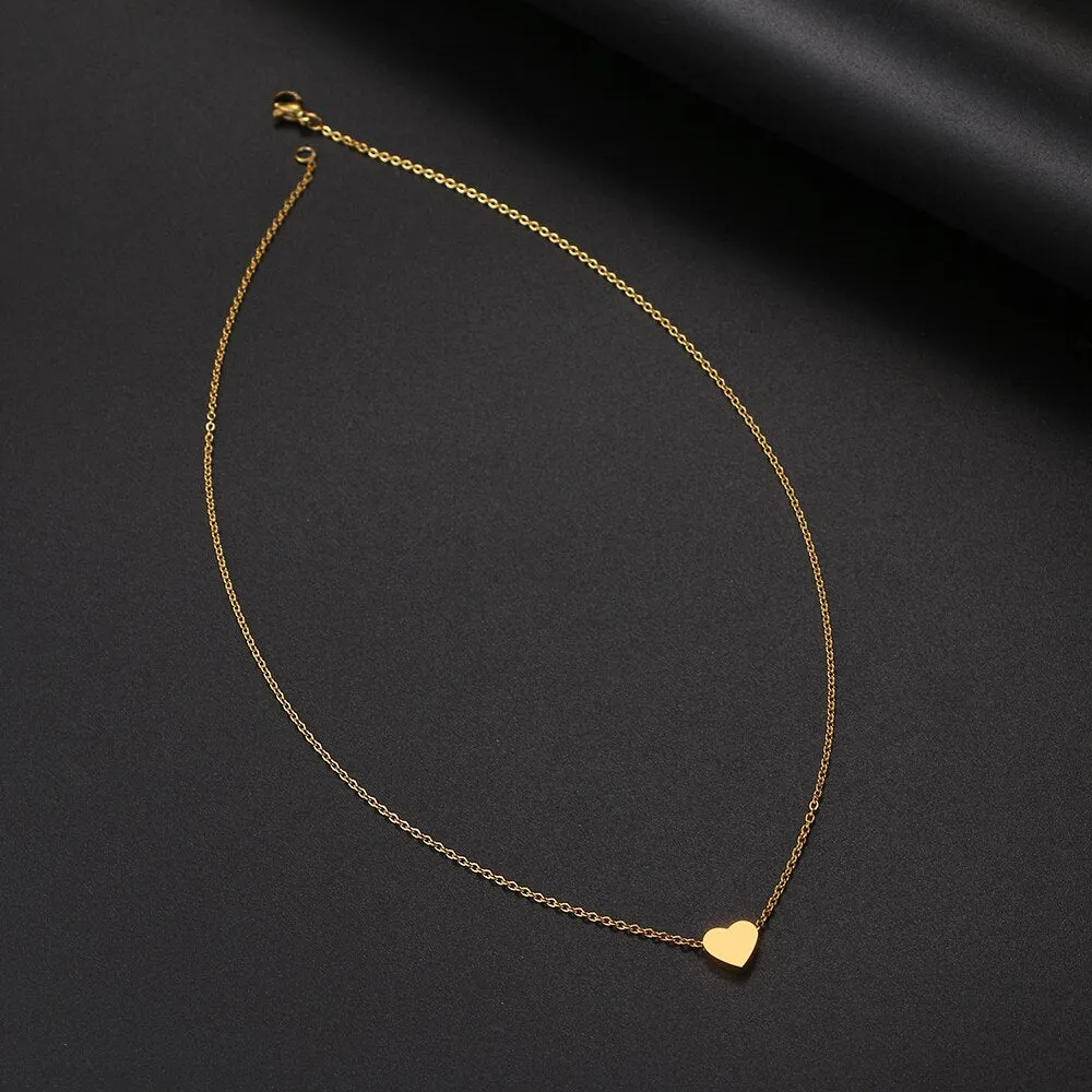 Heart Pendant Chain Necklace For Women Stainless Steel Jewelry Collar