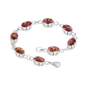 Heather bracelet by  Shrieking Violet® Sterling silver oval links bracelet handmade with real pink heather pressed flowers - Funky jewellery gift