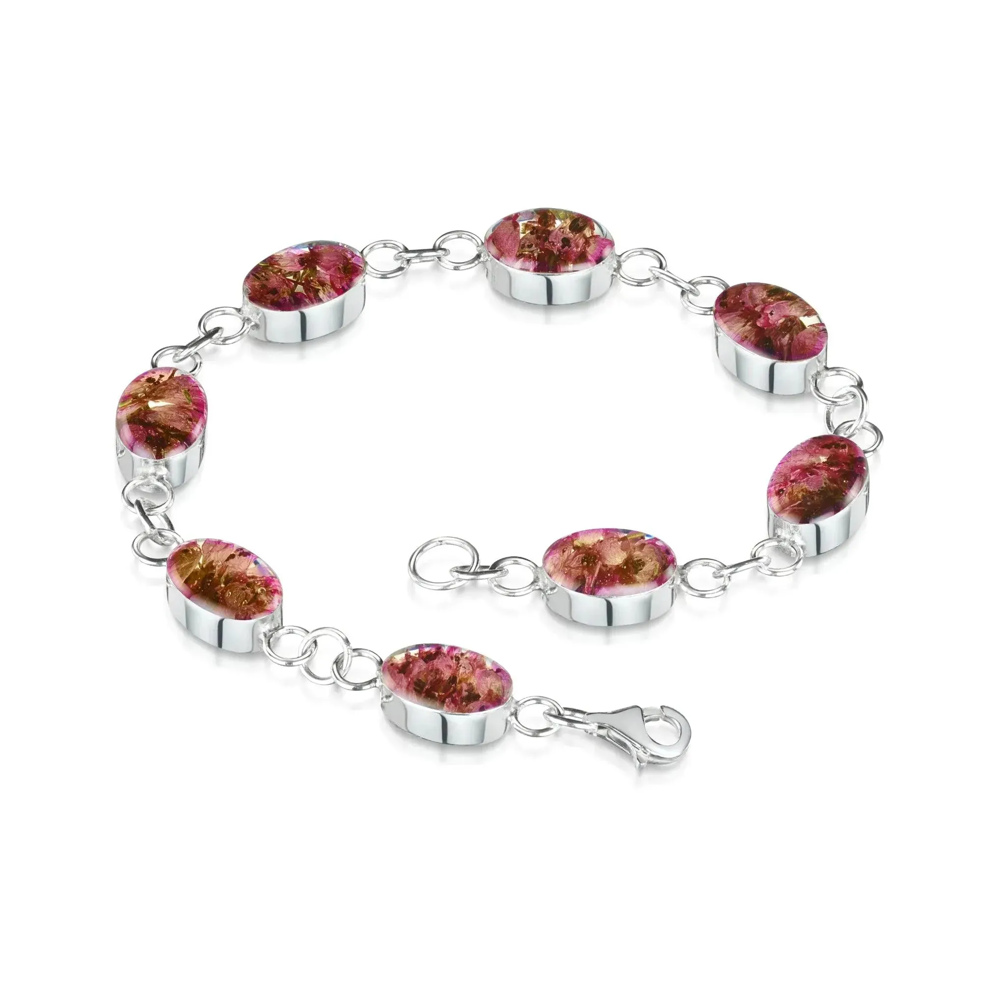 Heather bracelet by  Shrieking Violet® Sterling silver oval links bracelet handmade with real pink heather pressed flowers - Funky jewellery gift