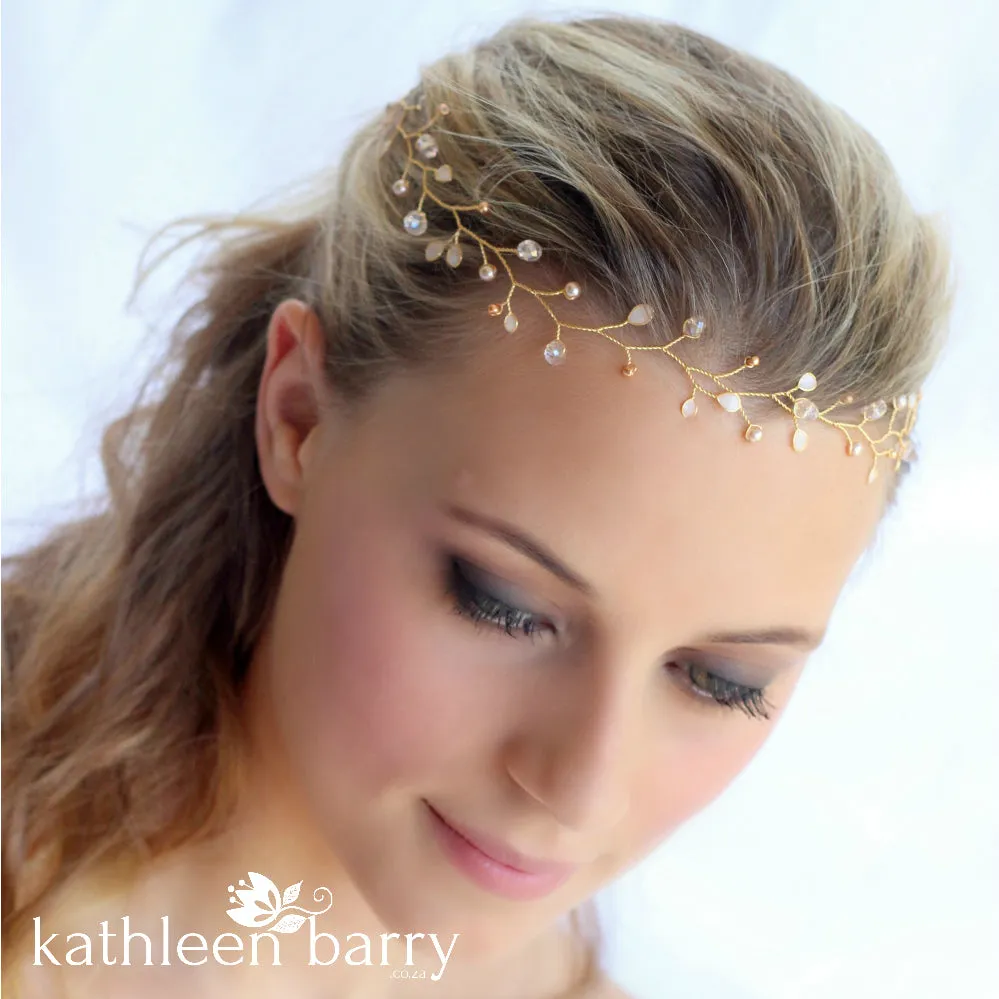 Helen vine style wreath - gold champagne, rose gold blush or silver pearl off white