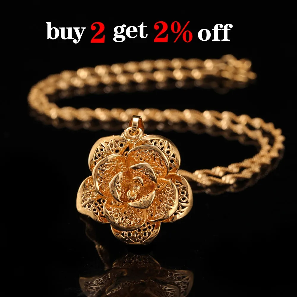 Hollow Flower Statement Necklaces Pendants Chokers Woman Collar Water Wave Chain Yellow Gold Color Filled Chunky Jewelry