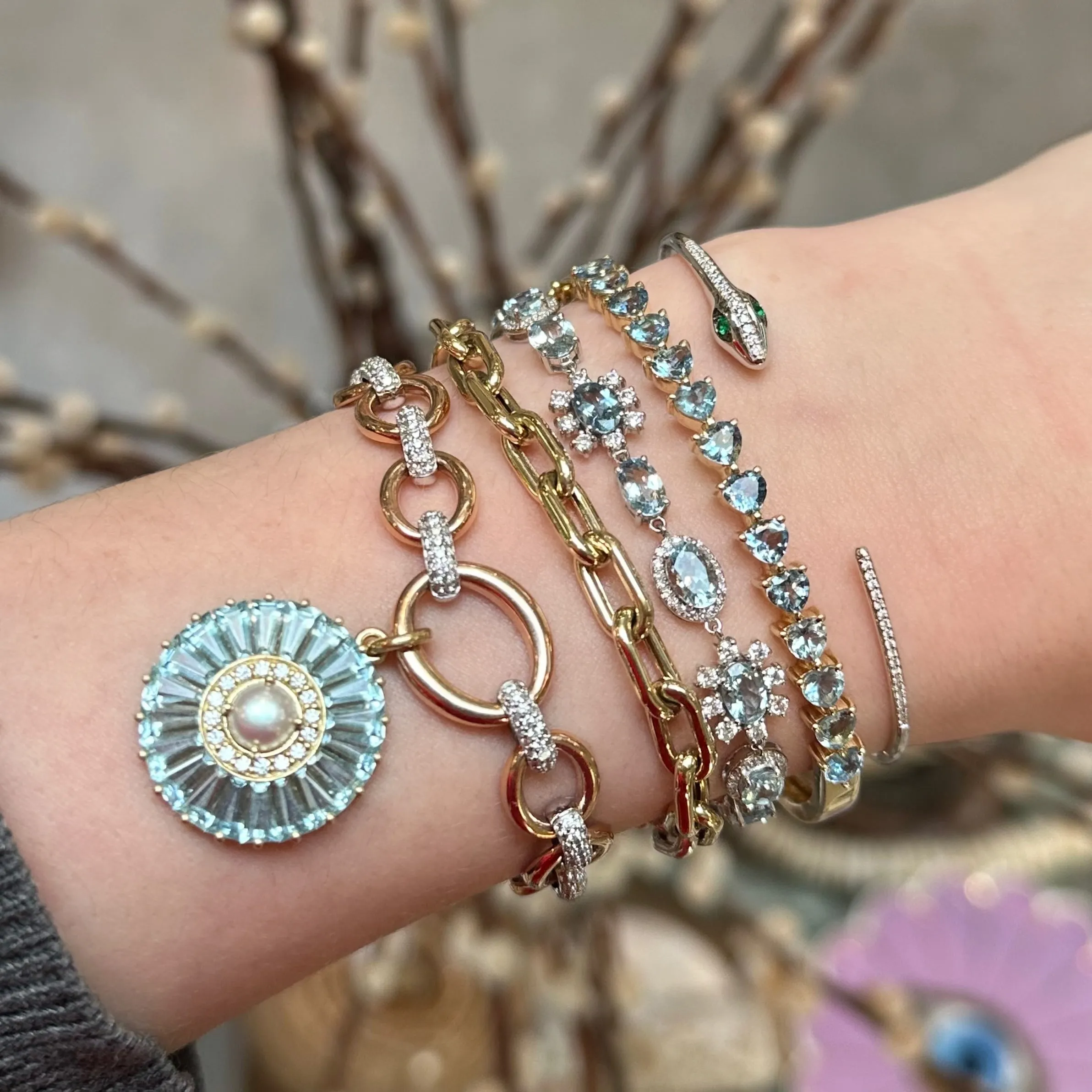 Icy Oval Aquamarine & Diamond Bracelet