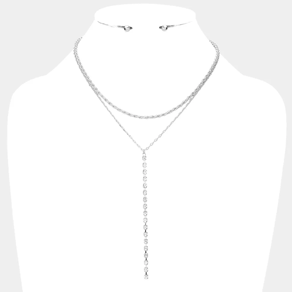 iLLASPARKZ Double Layered Rhinestone Y Necklace