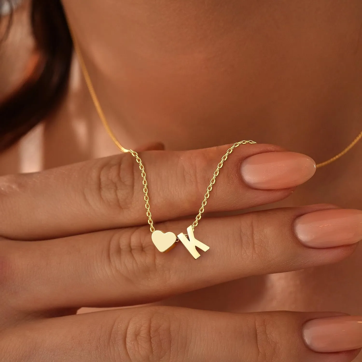 Krfy Gold Layered Initial Heart Necklace - Dainty 14K Gold Plated Tiny Letter Heart Personalized Monogram Name Necklaces for Women Trendy Gold Necklace Jewelry