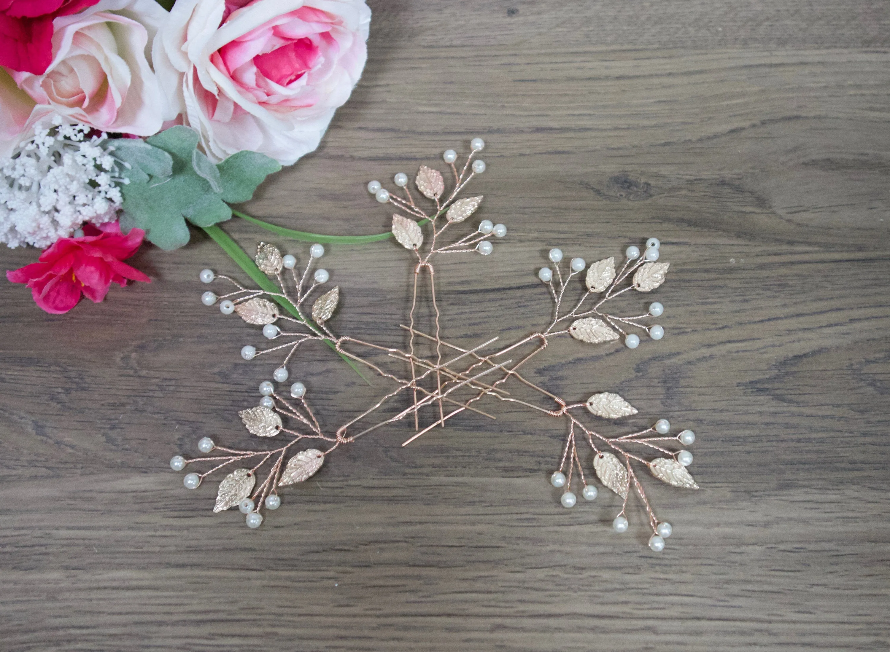 Leaf Hair Pins Bridesmaid Hair Accessories Wedding HaIr Accessories Branch Hair Pins Rose Gold HairPin Bridal Headpiece Bridesmaid Hair Pins