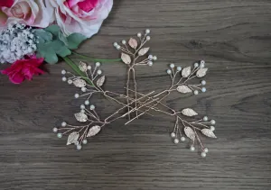 Leaf Hair Pins Bridesmaid Hair Accessories Wedding HaIr Accessories Branch Hair Pins Rose Gold HairPin Bridal Headpiece Bridesmaid Hair Pins