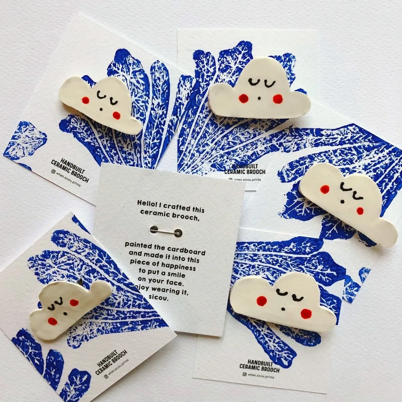 Little Cloud Ceramic Handmade Brooch by Sicou