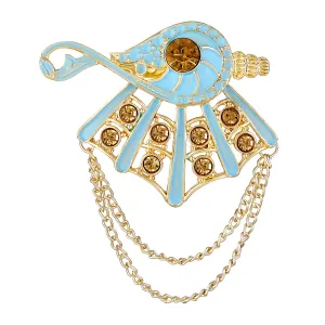 Meenakari Work Shankh Shaped Hanging Chains Brooch