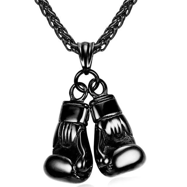 Men Necklace Gold Color Stainless Steel Hip Hop Chain Pair Boxing Glove Pendant Charm Fashion Sport Fitness Jewelry