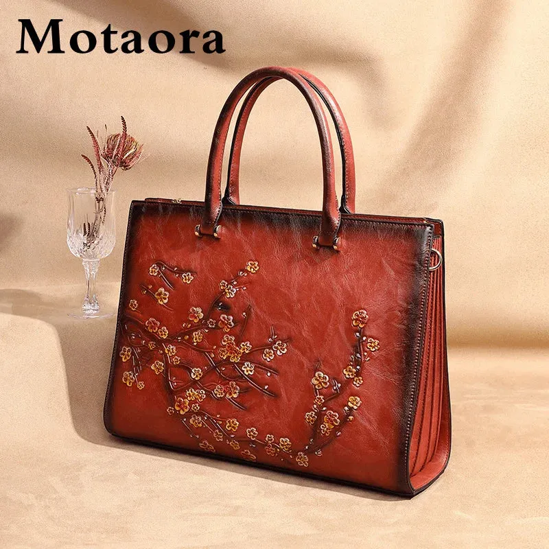 MOTAORA Vintage Embossed Leather Top-handle Bags