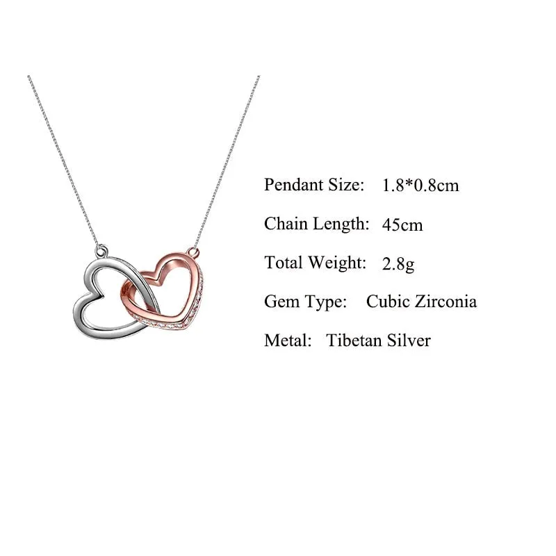 Mother Daughter Love Double Heart-shaped Connected Hollow Chain Necklace for Christmas GiftLight Luxury Female Clavicle Chain