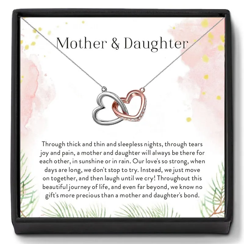 Mother Daughter Love Double Heart-shaped Connected Hollow Chain Necklace for Christmas GiftLight Luxury Female Clavicle Chain