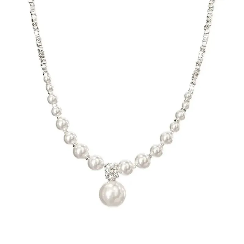 MQTIME -  Exquisite Charm Imitated Pearl Neck Chain Trendy Cubic Zirconia Necklace Women's Classic Delicate Silver Colour Square Necklaces