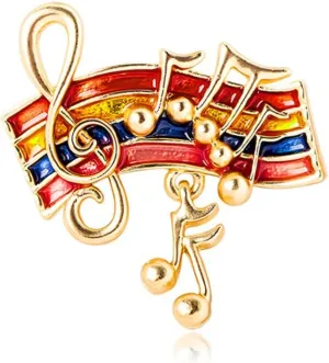 Musical Notation Brooch Pin for Women Men Unisex Gold Plated Fashion Rainbow Colorful Enamel Music School Class Statement Brooches Lapel Pins Cute Dress Accessories Homecoming Festival Jewelry Gift Souvenir