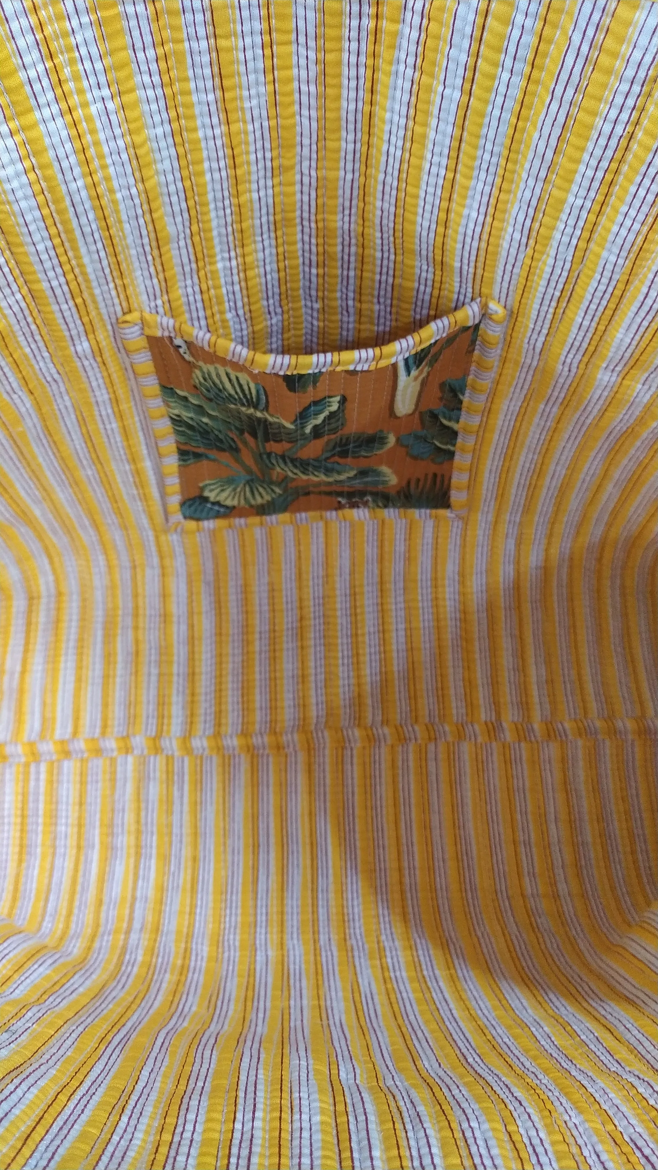 Mustard Jute Handblock Printed Tote Bag Without Zip