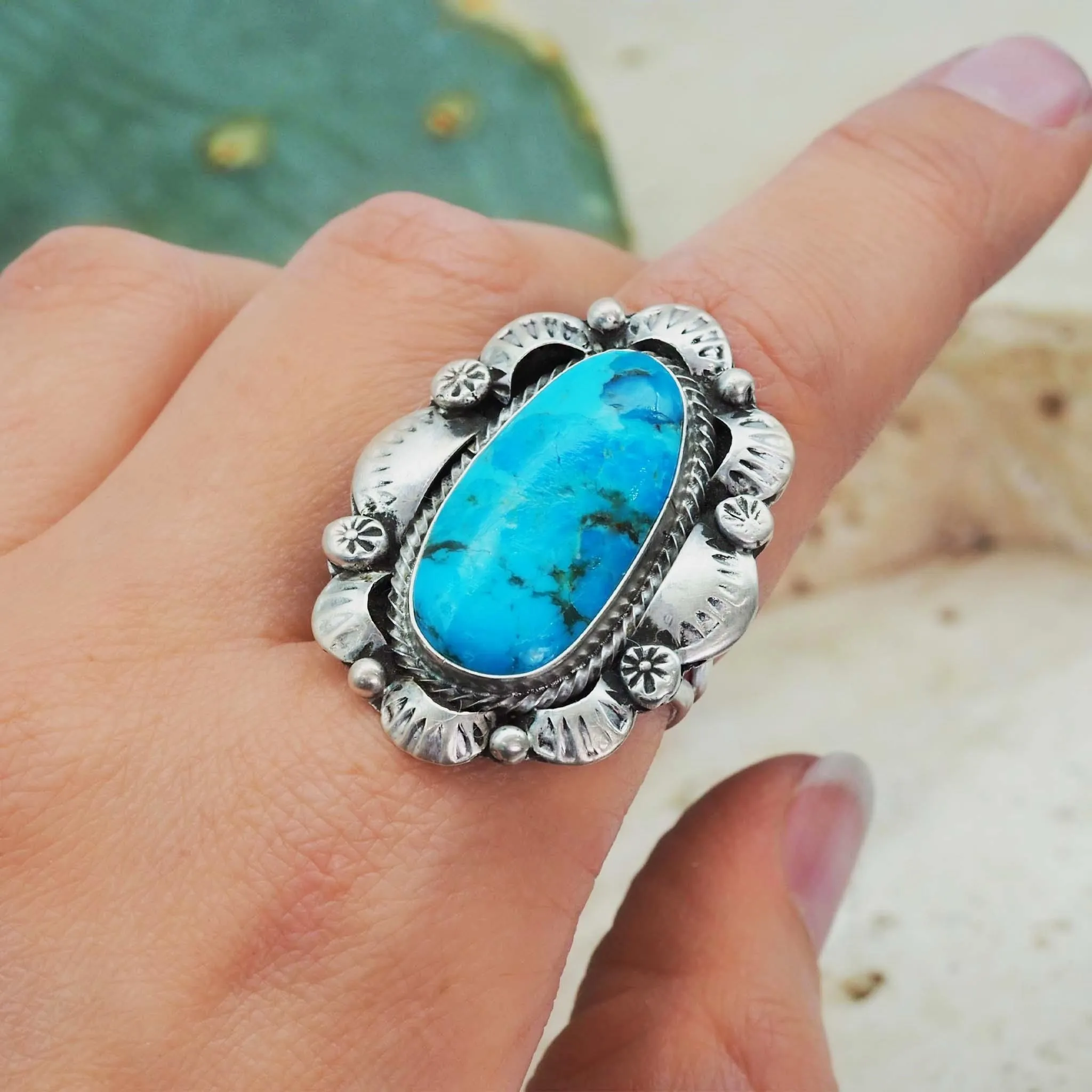 Navajo Turquoise Flower Ring