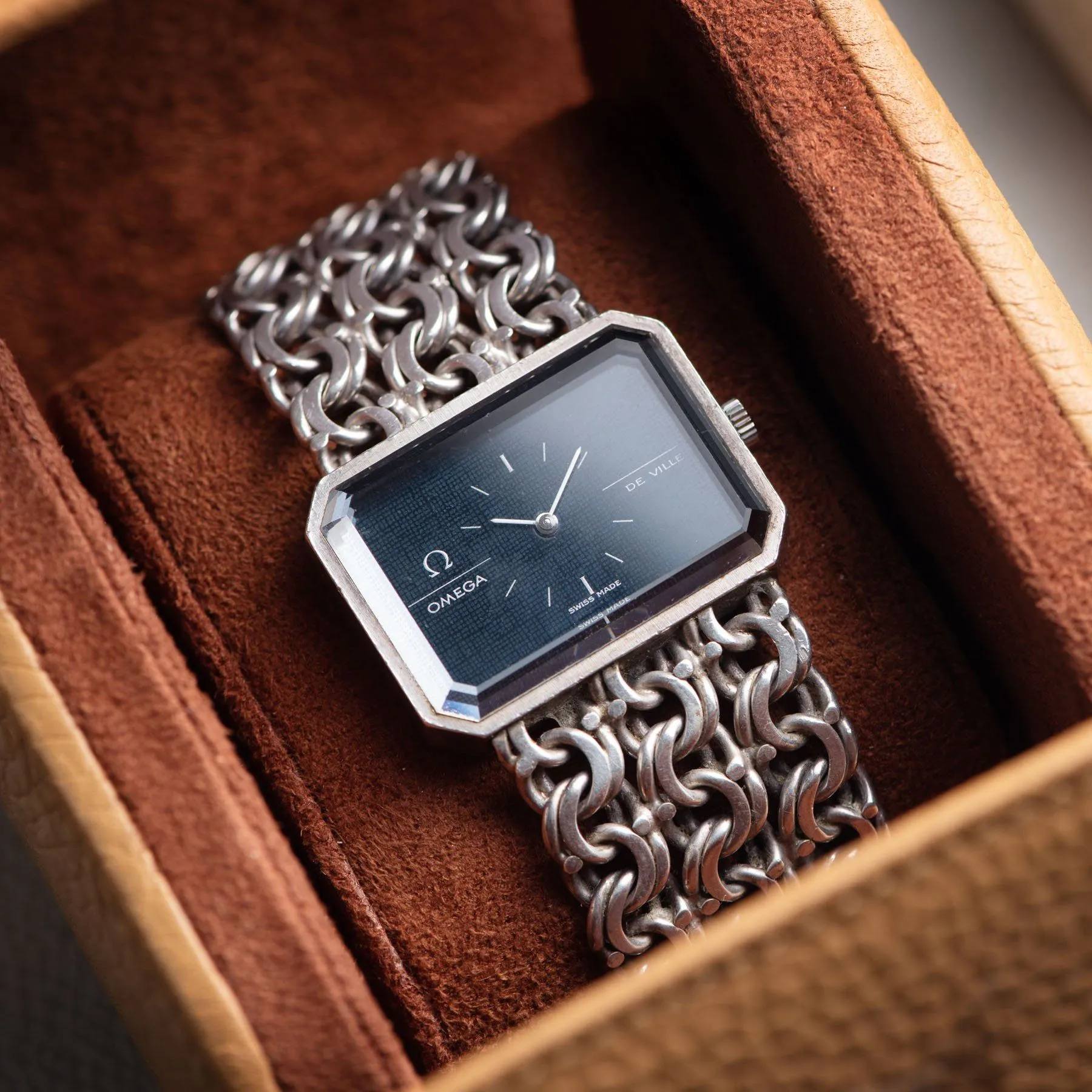 Omega De Ville Silver Watch with Blue Dial Andrew Grima