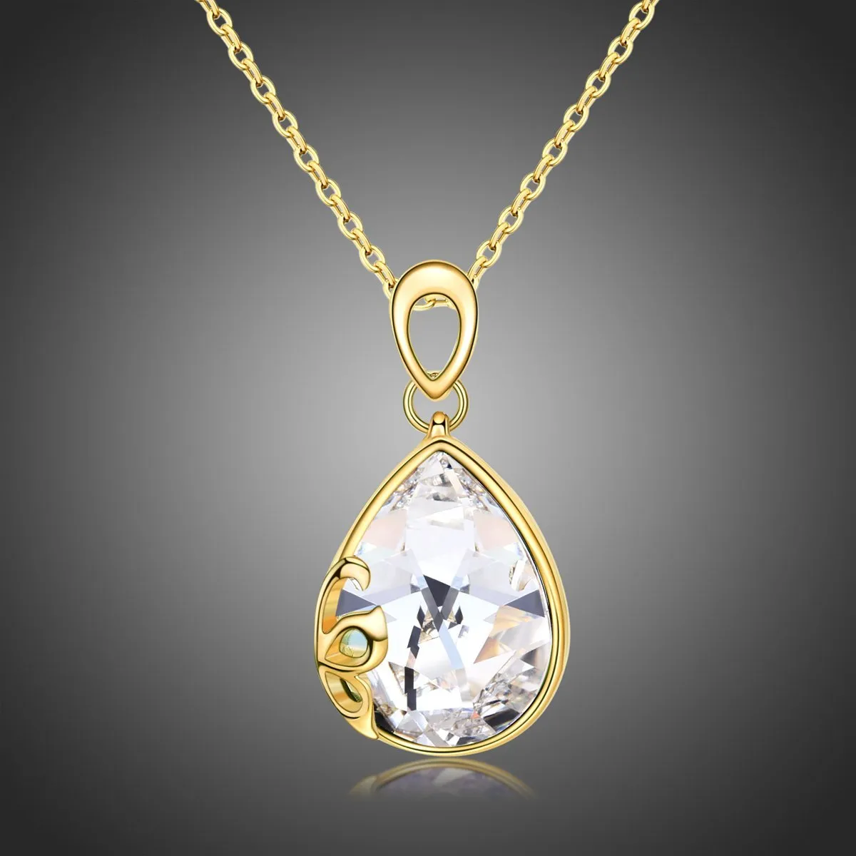 Pear Cut Long Chain Pendant Necklace KPN0241