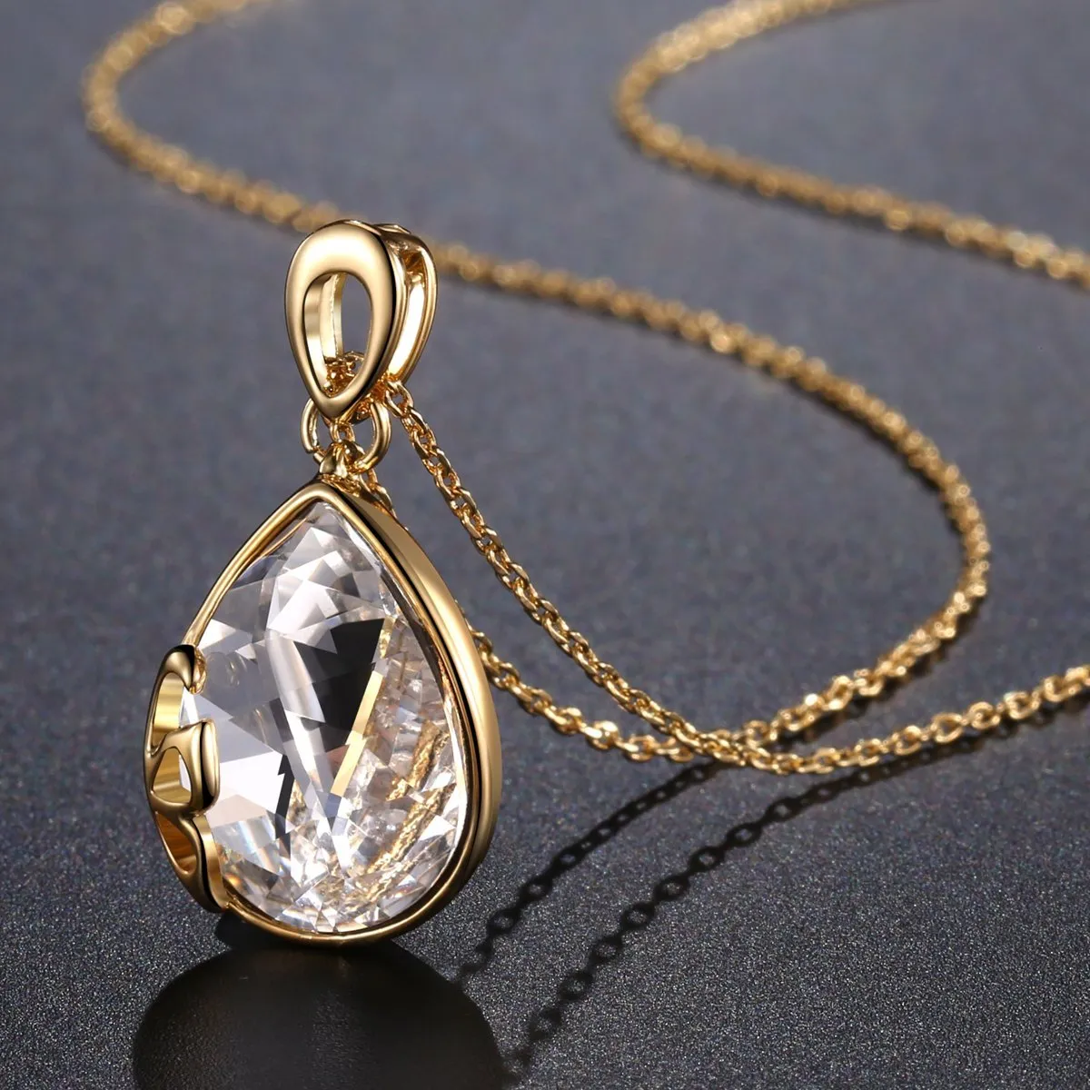 Pear Cut Long Chain Pendant Necklace KPN0241
