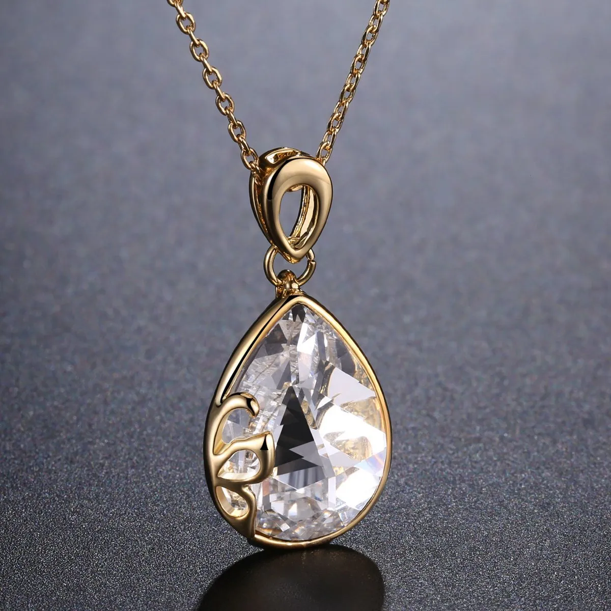 Pear Cut Long Chain Pendant Necklace KPN0241