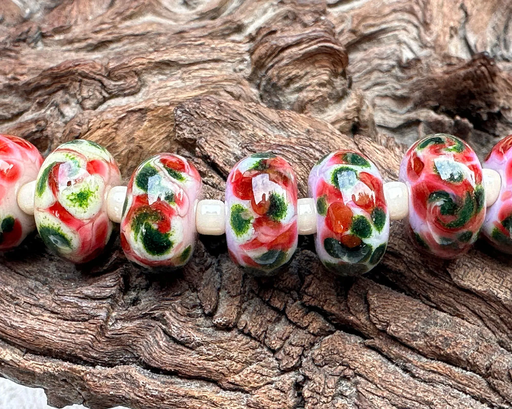 Pink Green Mosaic Lampwork Beads Set SRA