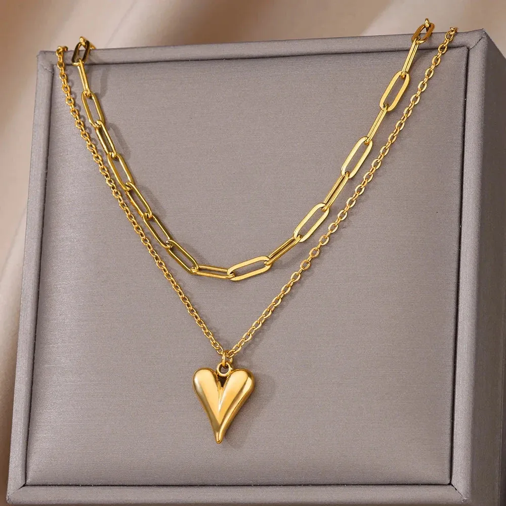 Punk Gold Heart Pendant Necklace for Women Y2K Choker