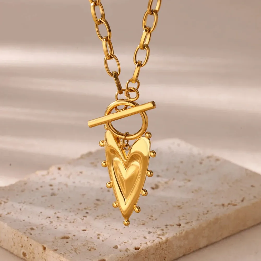Punk Gold Heart Pendant Necklace for Women Y2K Choker