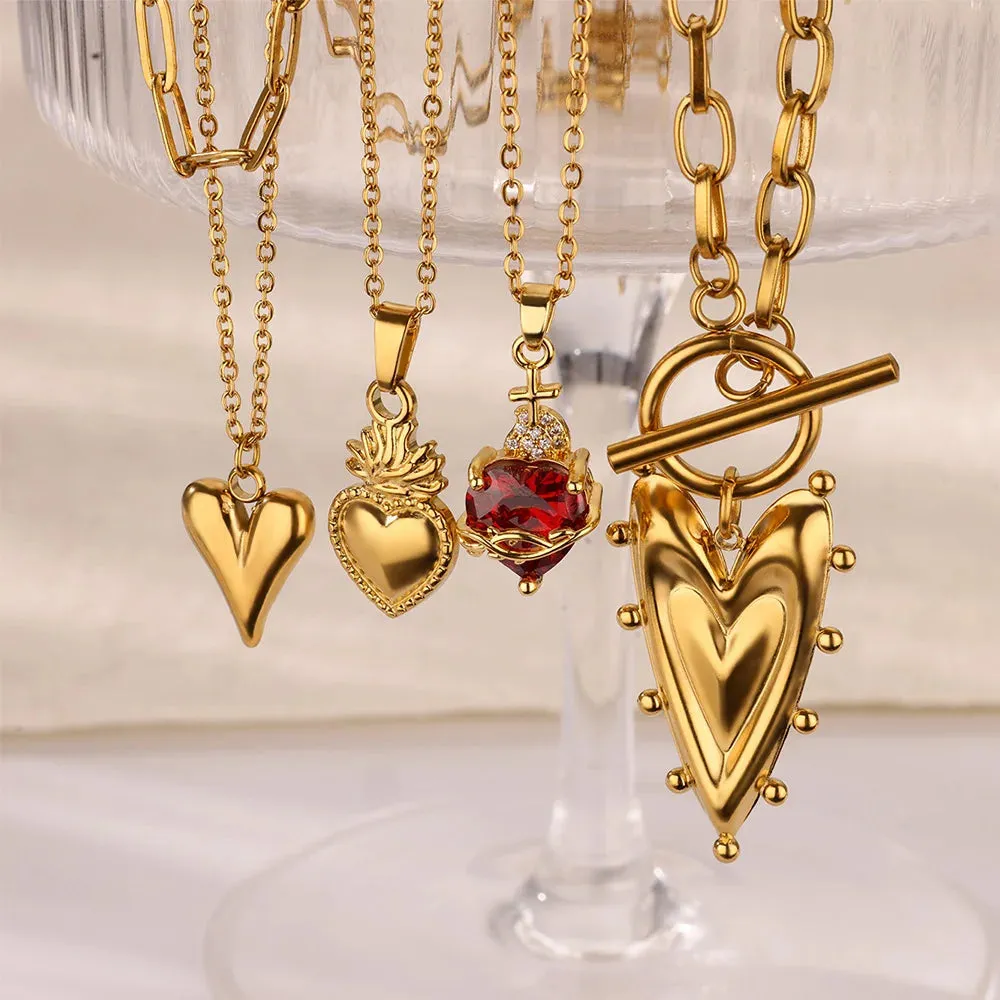 Punk Gold Heart Pendant Necklace for Women Y2K Choker