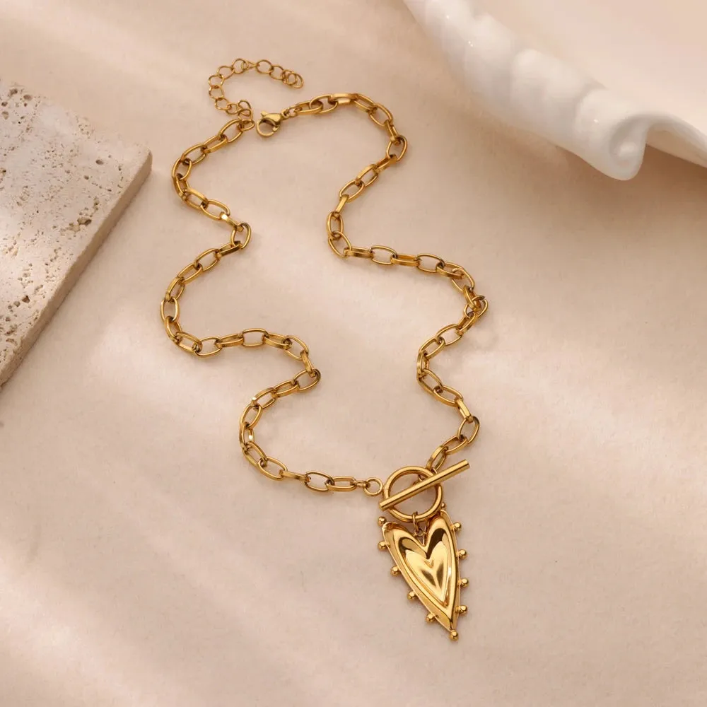 Punk Gold Heart Pendant Necklace for Women Y2K Choker